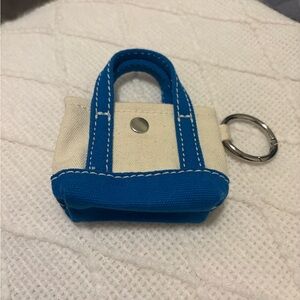 Canvas Mini Tote Keychain in Blue and Cream - LANDS END